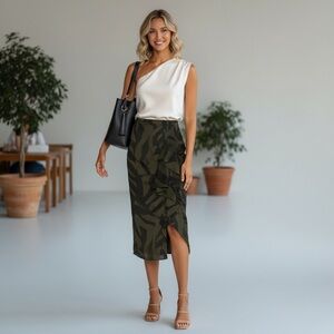 NWT Lauren Ralph Lauren Faux Wrap Zebra Print Crinkle Georgette Midi Skirt